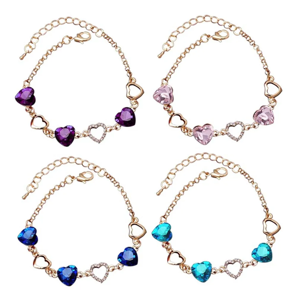 

Fashion Female Charm Bracelet Plated Chain Link Crystal Chain Heart Lover Bracelets Bangles For Women Jewelry Gift