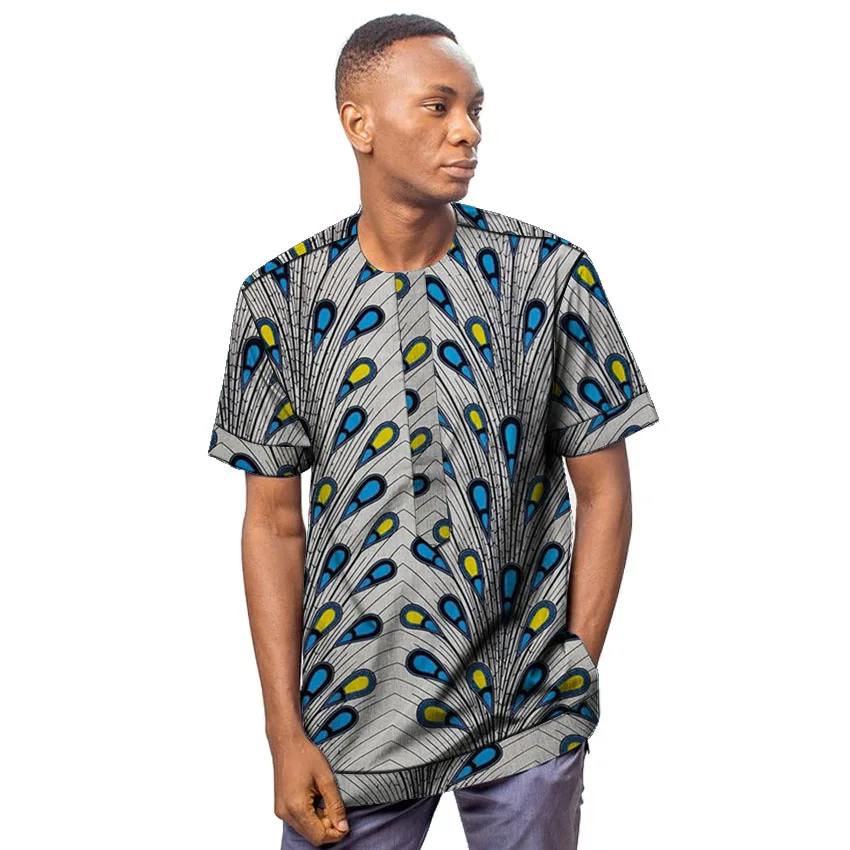 Африканская одежда мужская рубашка короткий рукав Анкара o-образным вырезом печати Топы настроить для свадебной одежды мужской формальный Дашики - Цвет: 1