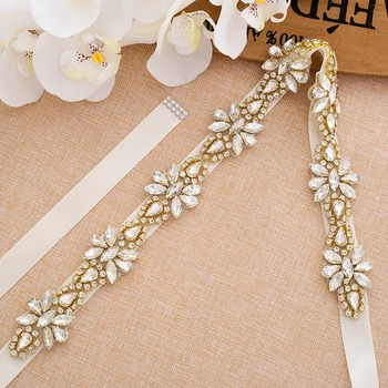 

Wholesale Pearl DIY Bridal Rhinestone Gold Beaded Wide Garment Handmade Sticker Accessories Applique Wedding Dresses S166