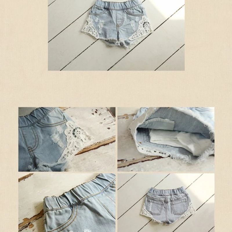 ActhInK/новые джинсовые шорты для маленьких девочек летние детские однотонные кружевные хлопковые короткие штаны для девочек, рваные джинсы рваные шорты для девочек