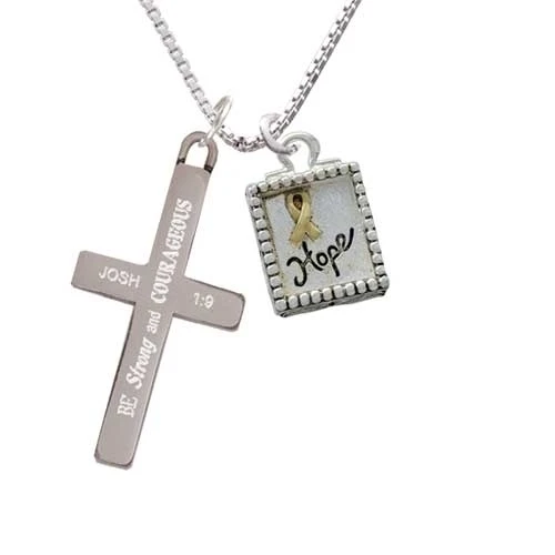 Shadow Box ''Hope'' with Gold Tone Ribbon - Strong and Courageous - Cross Necklace (1)