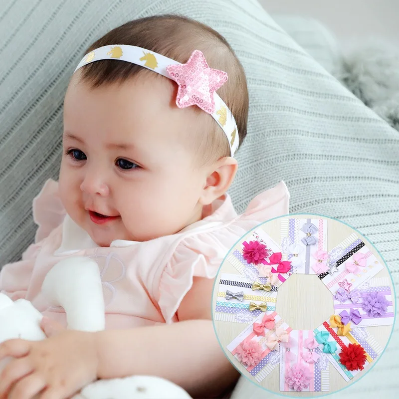 MIXIU 3pcs/set Ribbon Bowknot Baby Headband Floral Star Dot Elastic Hairband Boutique Hair Bands Newborn baby Hair Accessories