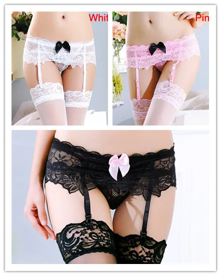 Sexy Garter Belt Stocking Women Sex Stockings Sheer Net Bow Lace Top Over Knee Erotic Lingerie Garter Pantyhose 3 Colours