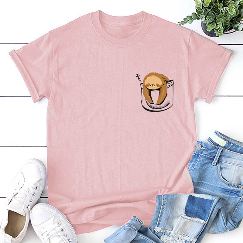 Модная женская футболка с короткими рукавами и круглым вырезом, футболка с принтом обезьяны размера плюс, хлопковая классная футболка, Женские повседневные топы - Цвет: Розовый