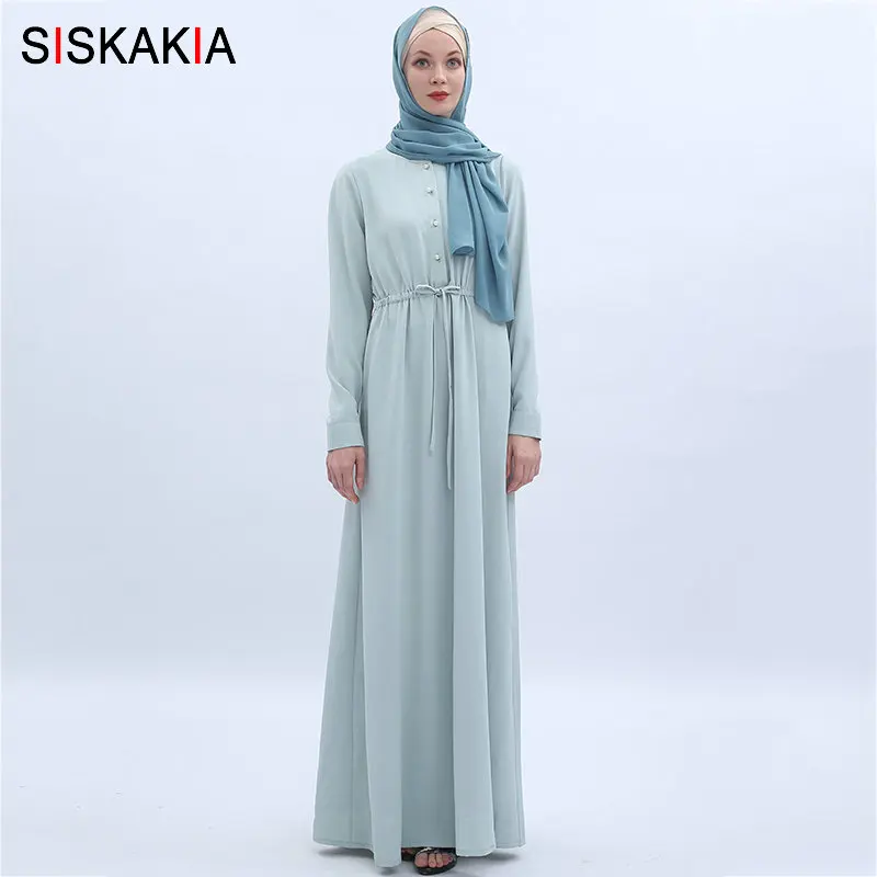 Siskakia свежее Мятное зеленое турецкое длинное платье больших размеров мусульманские платья в арабском стиле однобортная одежда для