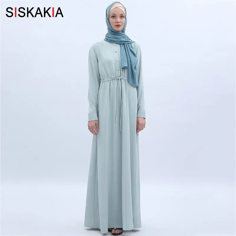 

Siskakia Fresh Mint Green Turkish long Dress Plus Size Muslim Arabian Dresses Single-Breasted Breastfeeding Clothes Summer 2019