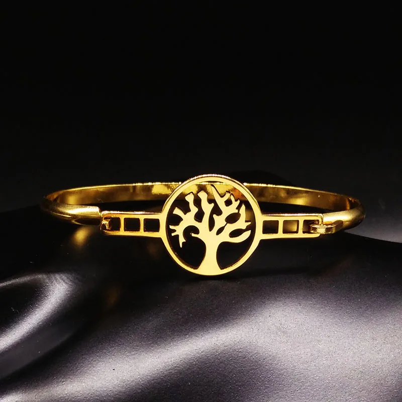 

2019 Fashion Stainless Steel Bangles Bracelets Womens Arabic Gold Color Tree of Life Bangle inoxidable mujer joyas B61171