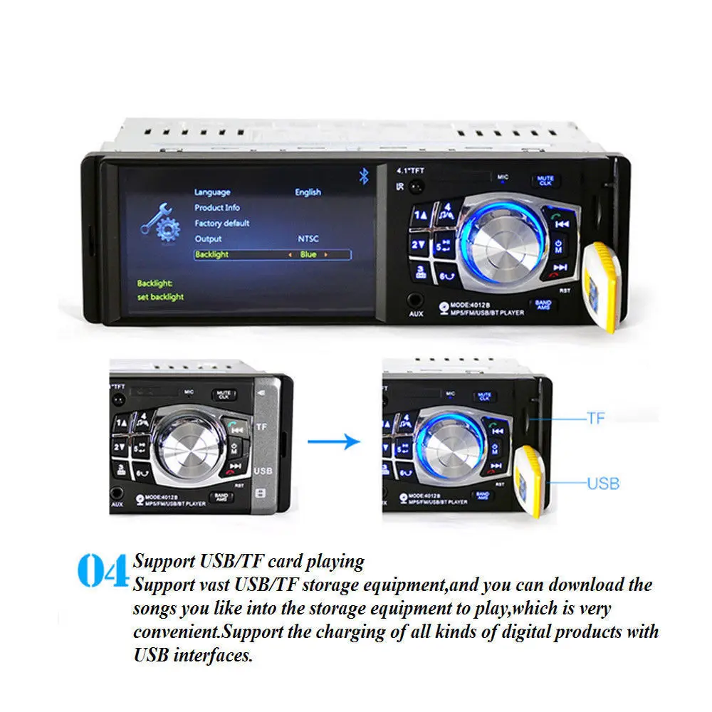 Podofo 4012B 1 Din автомагнитола Авто Bluetooth аудио стерео FM Поддержка камеры заднего вида USB рулевое колесо дистанционное управление