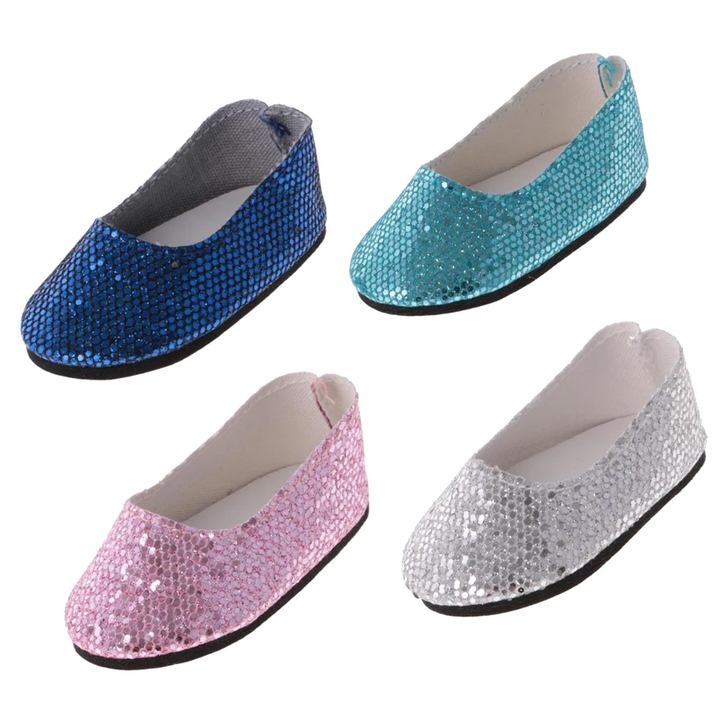 Pack of 4 Pairs Adorable Sequins Flat Shoes for 14''   Wellie Wisher Dolls Dress Up ACCS