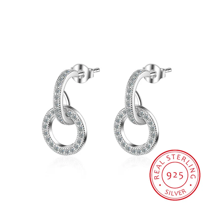 

925 Sterling Silver Dazzling Cz Micro Zirconia Circle Earrings For Women Silver 925 Earrings Oorbellen S-e562