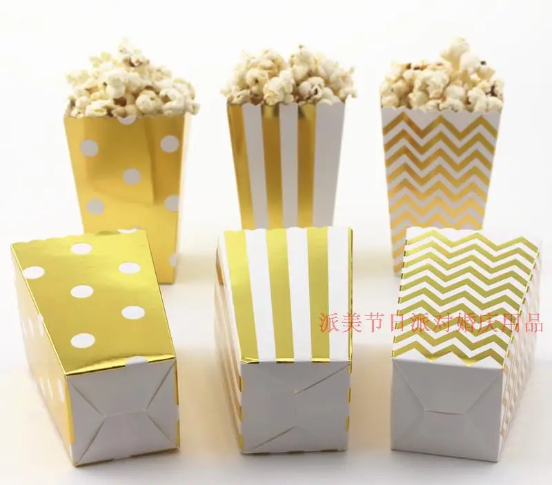 12 X Серебряный/Золотой горошек попкорн коробка на день рождения Свадебная вечеринка Deco питания полоса чашка для попкорна