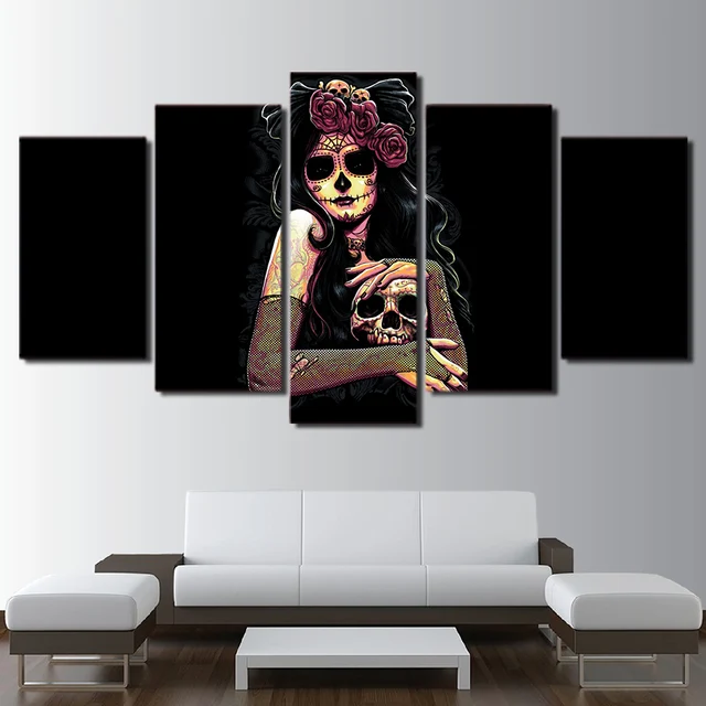 online shop hd printed 5 piece canvas sets skull canvas wall art day