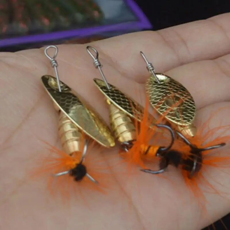 

With Feather Treble Hook Tackle Metal Spinner Spoon Fishing Lure Hard Baits Bass Trout Perch pike rotating Fishing