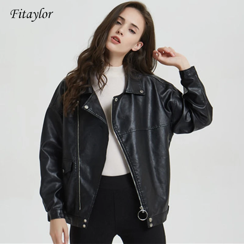 Fitaylor-Chaqueta de piel sintética para mujer abrigo informal de m 