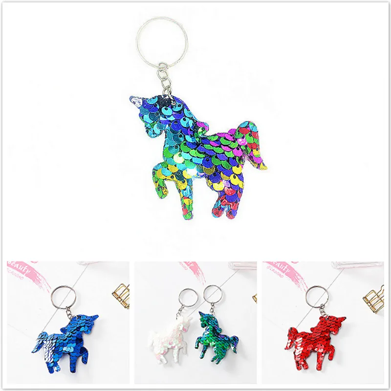 

1 Pcs Seven-color Rose Red Double-sided Reflective Sequins Key Fastener Unicorn Bag Hanging Key Plush Keychain