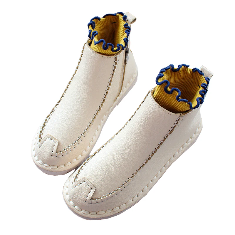 

2019 autumn new hand-sewn women's shoes flat shoes Martin boots flat boots bare boots