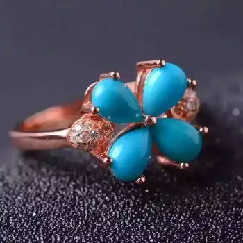 

The stone of success Natural turquoise Ring 925 sterling silver Natural blue gemstone ring flowers fine Jewelry gift for women
