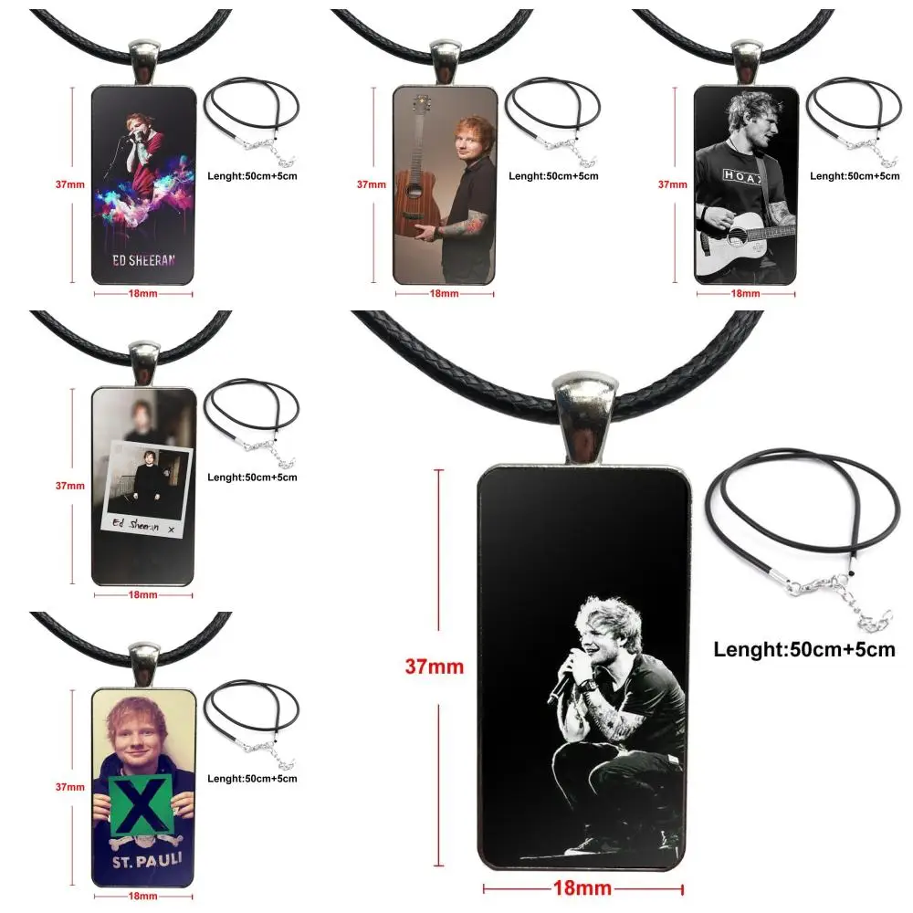 

For Women Party Creative Singer Ed Sheeran Fashion Glass Cabochon Pendant Necklace Women Steel Color Choker Rectangle Necklace