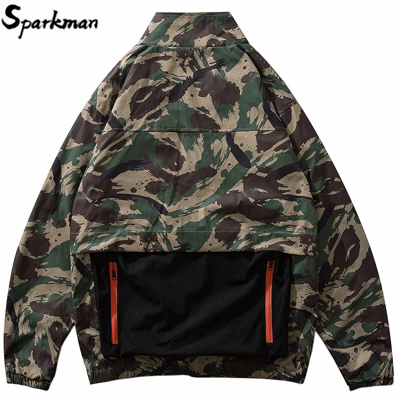 2019 Men Hip Hop Jacket Streetwear Camouflage Jacket Windbreaker Harajuku Retro Tactical Military Camo Track Jackets Coat Zipper
