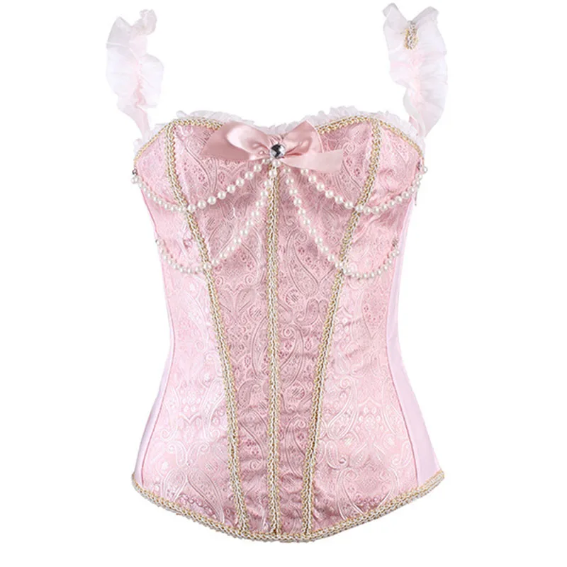 Розовый бисерный сексуальный корсетный корсет с длинным рукавом, готическая одежда, викторианские корсеты и бюстье, Бурлеск корсет для женщин