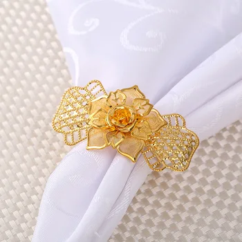 

12pcs Hotel gold metal hollow napkin buckle napkin ring banquet restaurant napkin ring cloth ring
