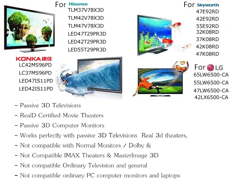 VSKEY 6 шт. поляризационные Пассивные 3D очки для Пассивных 3D телевизоров ТВ RealD фильмы домашние кинотеатры системы