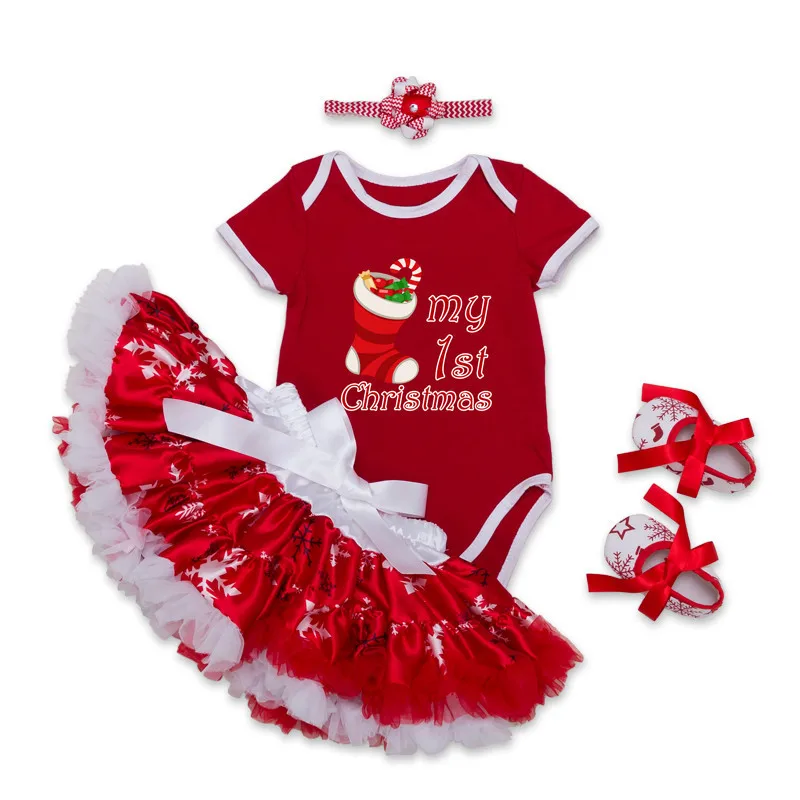 

Newborn Baby Clothing Sets 4pcs Snowman Reindeer Christmas Tree and Socks Infant Baby Clothes Suit Party Kids Girls Outfit