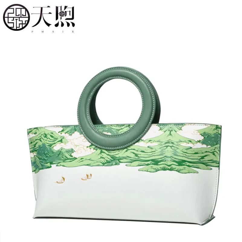 

Pmsix 2019 New Women Leather bag Superior Cowhide handbags Fashion print Designer Luxury women handbags women leather bag