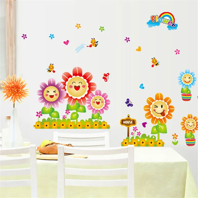 Special Price Honey bees butterfly happy sun flowers wall sticker creative home garden smiling flower kids room dining room removable decals Special Price Honey bees butterfly happy sun flowers wall sticker creative home garden smiling flower kids room dining room removable decals