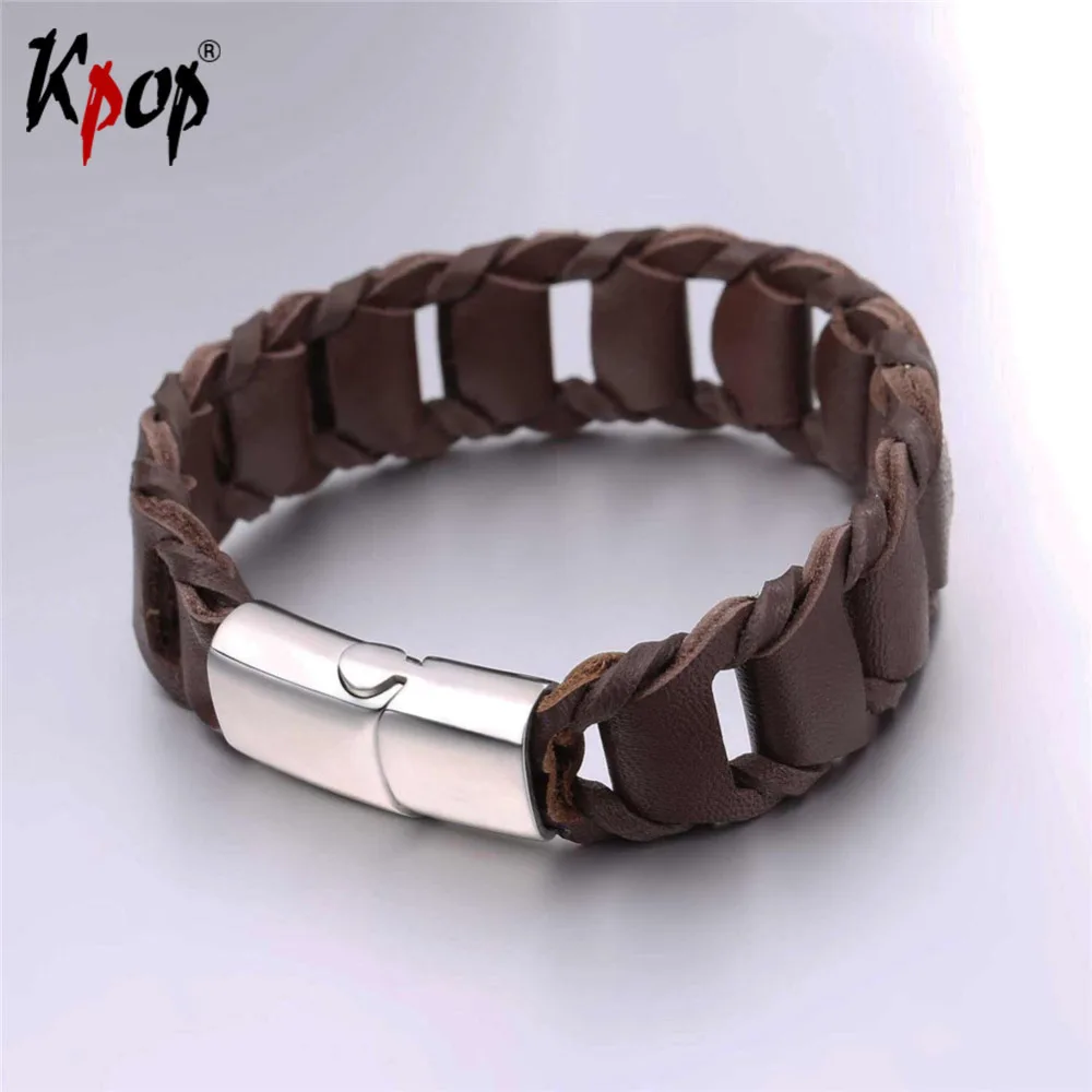 Kpop Bracelet Knit Hollow Genuine Leather Bangle High Quality Wristband