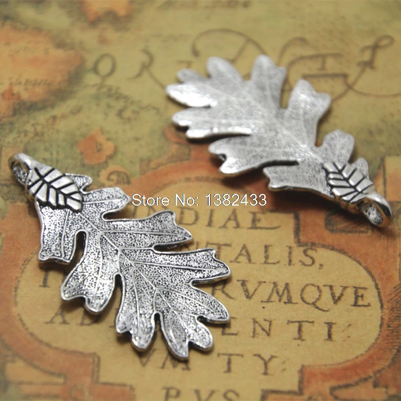

5pcs Oak leaf Charms silver 2 sided Oak leaf charm pendant 48x26mm