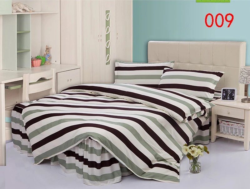 Twin Full Queen Green Polyester Bed Skirt 4Pcs Bedding Set Bed Dust Ruffle Bedclothes Sets Duvet Cover Quilt Cover Pillowcase