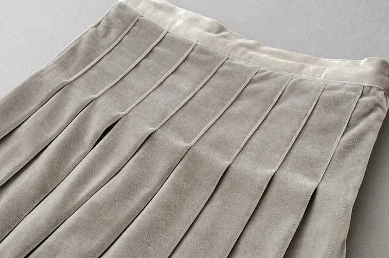 Для женщин Высокая Талия бархатные плиссированные мини-юбка с высокой посадкой бархатная юбка