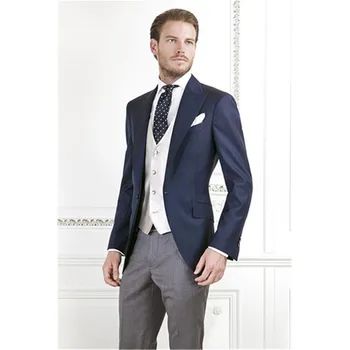 

High Quality Wedding Men Suit 3ieces (Jacket+Pant+Vest+tie) Latest Design Custom Made Prom Masculino Trajes De Hombre Blazer