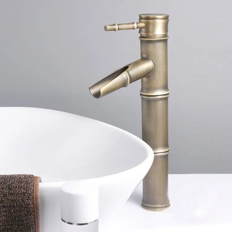 Bamboo Vessel Basin Bath Sink Bathroom Faucet Brushed black 6018in