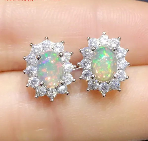 Per jewelry Natural opal stud earring Natural and real opal 925