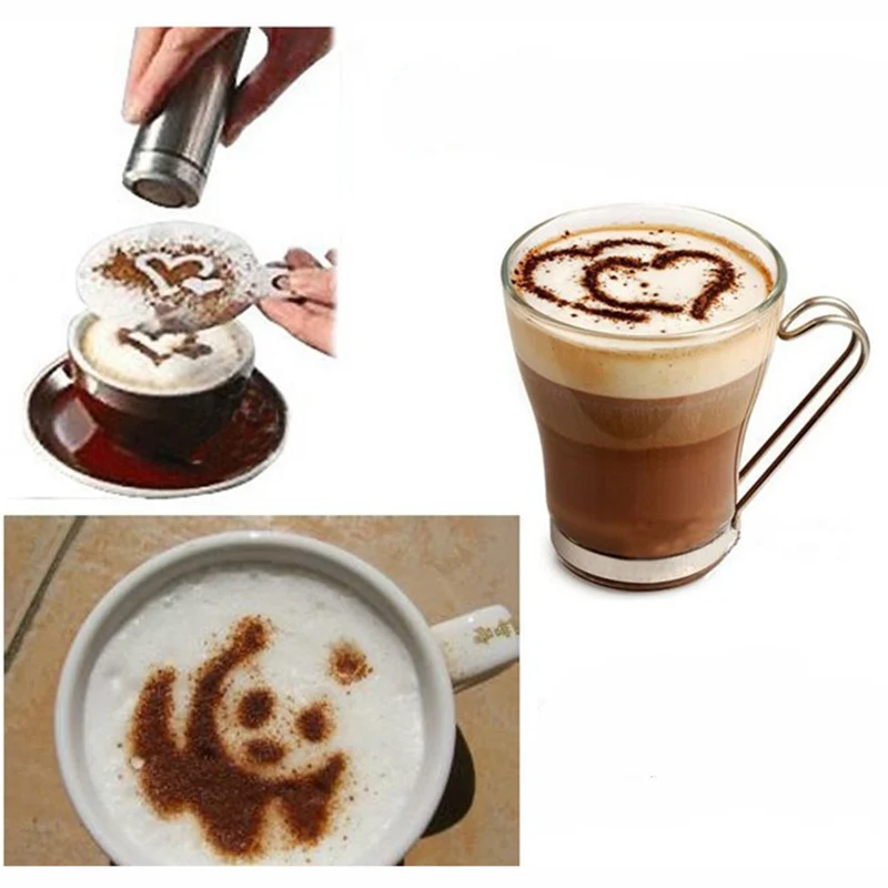 

16 Pcs/set Coffee Stencil Filter Coffee pull flower mold Natie Printing Mold Coffee Foam Spray Art Coffee Tools