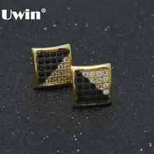 Uwin новые серьги Модные ювелирные изделия Роскошные двойные Разноцветные кристаллы кубического циркония квадратные 9 мм серьги-гвоздики для женщин и мужчин