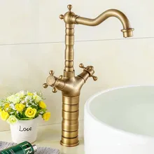 Antique Brass Tall Bathroom Faucet Swivel Spout Basin Mixer Faucets Double Handes Vanity Sink Mixer Tap modern design antique brass open spout basin faucets fashion bathroom mixer vintage bathroom sink faucet