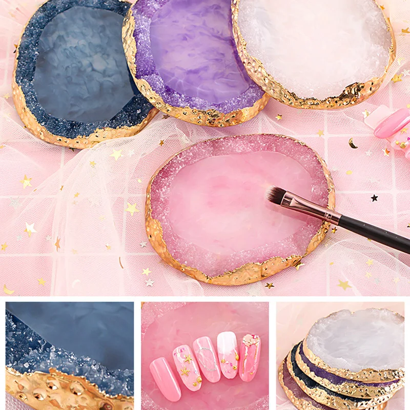 

Natural Resin Stone Nail Art Color Palette Acrylic Gel Polish Holder Drawing Color Paint Dish Glue Display Photo Tool