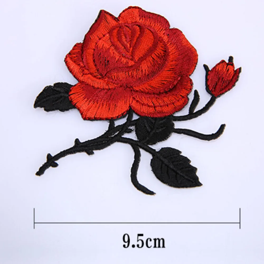 Rose Flower Leaves Embroidery Iron On Applique Patch LY 