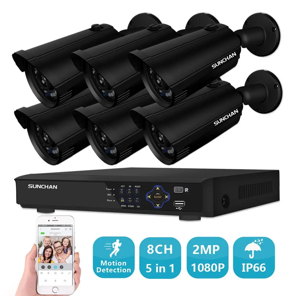 SUNCHAN Full HD 8CH 1080P 2.0MP камеры безопасности системы 6*1080P наружного ночного видения CCTV домашняя система безопасности комплект видеонаблюдения