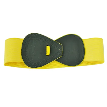 

Hot 8-shaped Faux Leather Buckle Elastic Belt Yellow for Lady