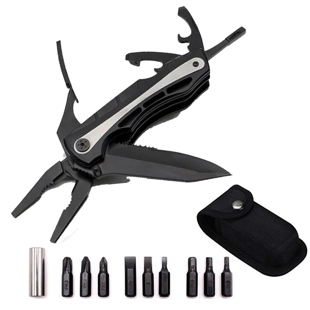 

11pcs/set Multifunction Knife Pliers Multitool Folding Knives Bottle Opener Socket Screwdriver Bits Set