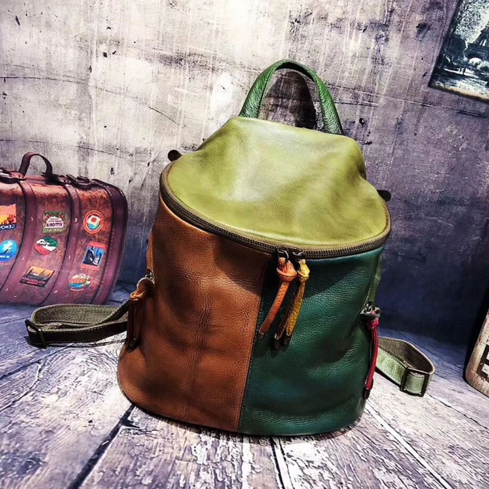 

Fashion Panelled Backpack Genuine Leather Mochila Casual Cowhide Bagpack Mochilas Sac a Dos Mochilas Escolares Para Adolescentes