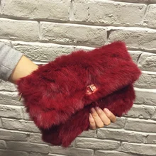 2016 Modedesigner Frauen Echtpelz Taschen Berühmte Marke Tag erfasst Kaninchenfell Umhängetasche Schwarz Rot Abendgesellschaft kupplung