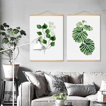 

Print Wall Art Home Decoration Nordic Canvas Simple Plant Leaves Hang Modern Painting Scroll Solid Wood Hanging Living Room
