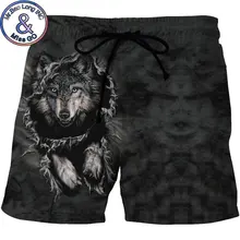 Мужские быстросохнущие летние пляжные шорты боксеры, брендовые шорты с 3D принтом волка, мужские шорты в стиле хип-хоп, Мужская пляжная одежда