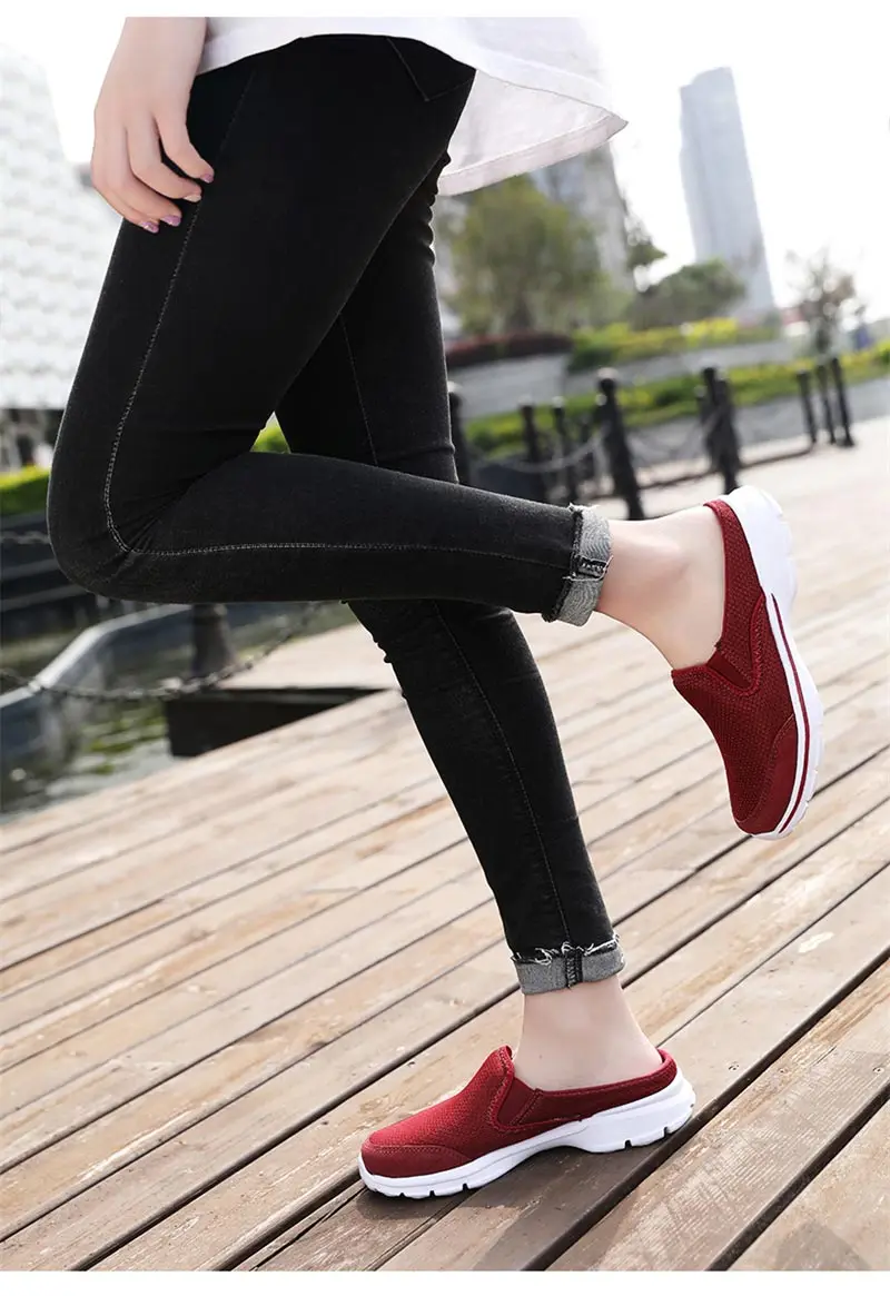 Женская спортивная обувь; коллекция года; сетчатые кроссовки для бега; Легкая спортивная обувь без шнуровки; красные слипоны; Летние теннисные B-327; большие размеры