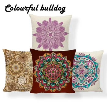 

Geometry Mandala Lotus Cushion Cover Buddhism Diamond Pillow Case Round Tropical Lounge For Living Room Dakimakura 17X17 Burlap